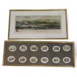 A set of oval engravings, each depicting Welsh past times, customs, scenes, etc., to include The Bid