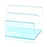 A modern two section glass magazine rack or Canterbury, 45cm wide.