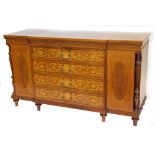 A late 19th/early 20thC continental and marquetry breakfront sideboard, the top with a rosewood cros