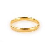 A 22ct gold wedding band, of plain design, ring size P, 3g.