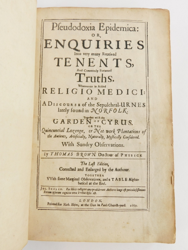 Brown (Thomas). PSEUDOXIA EPIDEMICA: OR, ENQUIRIES INTO VERY MANY RECEIVED TENETS AND...TRUTHS... wo - Bild 6 aus 9