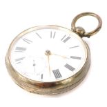 A Victorian silver cased pocket watch, Waltham Mass, with an enamel Roman numeric dial, Birmingham 1