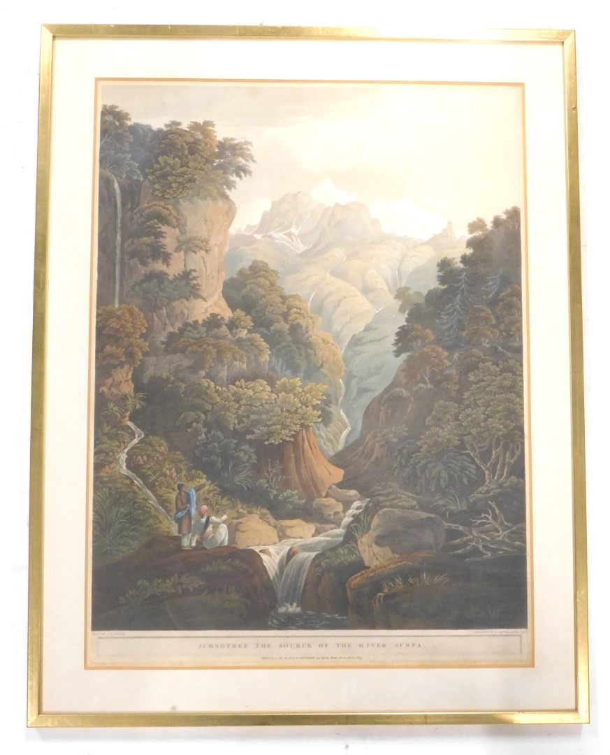 R. Havell after J.B. Fraser. Jamnotree the Source of the River Jumna, coloured engraving, 61cm x 46c