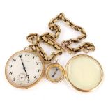 A Grosvenor 9ct gold pocket watch, with silvered dial, seconds dial and blue hands, 4.5cm wide, (AF)