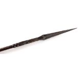 Tribal Art. A carved African hardwood spear, 159cm long.