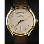 A gentleman's Maurice Lacrox bi-metallic wristwatch, having cream dial with day aperture to twelve o