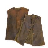 An army issue leather jerkin, size 1, label for M Belmont and Co Limited 1943, and another similar.