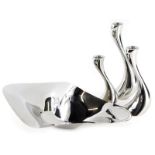 A collection of Georg Jensen pieces, to include a shaped bowl, 39cm wide, and a graduated set of thr