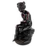 19thC Continental School. Figure of a nude lady, seated beside a torch and a reef, unsigned, bronze,