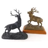 A black spelter figure of a stag, and a similar gilt figure. (2)