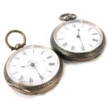 A Victorian silver cased ladies pocket watch, Birmingham 1882, and another. (AF, 2)