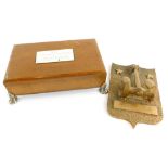 An unusual cast brass door knocker named Gladstone, and a cigarette box with presentation plaque to