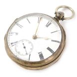 A Victorian silver cased pocket watch, with an enamel Roman numeric dial, fusee movement stamped 664