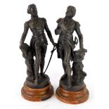 A pair of spelter figures, of Nelson and Wellington, each signed by Sylvian Kinsburger.