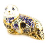 A Royal Crown Derby porcelain paperweight of a harbour seal, signed to base John Ablitt, limited edi