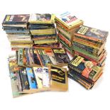 A group of Pan paperback books, to include James Bond, novels by John Creasey, Agatha Christie, Lesl