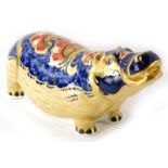 A Royal Crown Derby porcelain paperweight of a hippopotamus, exclusive gold edition number 916 of 25