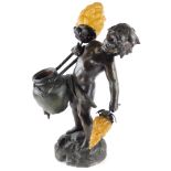 Auguste Moreau. Putti carrying a water jar, hands mounted as lights, each with a glass shade moulde