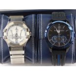 Two Maserati branded gentleman's fashion watches, one having trident surrounded in stainless steel c