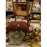 Withdrawn Presale- A bamboo two tier stand, various die cast cars, Eastern brass salver, footstool,