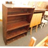 An oak open bookcase, with three shelves, a stained pine example, etc. (a quantity)