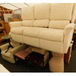 A collection of furniture, to include a beige three seater sofa and electric reclining armchair, a m