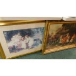 Two prints, one depicting mother and children in gilt frame, etc. (2)
