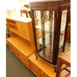 A teak two door cabinet, a similar room unit, and a mahogany glazed front display cabinet. (3)