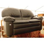 A modern brown leather two seater sofa.