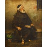 19thC School. Seated Friar, oil on canvas, 49.5cm x 39.5cm