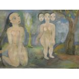 Gurminder Sikand? (20thC School). Untitled (figures in a landscape), watercolour, signed and dated