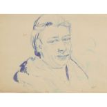 Kyffin Williams (1918-2006). Head and shoulders portrait, coloured drawing, initialled, 25.5cm x 32c