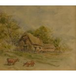 19thC School. Farm scene, watercolour, 11cm x 12.5cm and a pastel study (2).