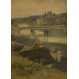 Garden Grant Smith (1860-1913) The Bridge and Chateaux of Nemours, watercolour, signed, titled and d