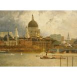 Norman Wilkinson (1878-1971). St. Pauls from the Thames, oil on canvas, signed, 59.5cm x 80.5cm.