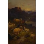 Charles W. Oswald (19thC/20thC). Sheep in highland setting, oil on canvas, signed, 75.5cm x 46.5cm.