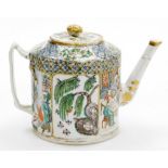 A 19thC Chinese porcelain teapot, with panelled famille verte decoration of figures, birds, etc., wi