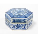 A treasure of Tek Sing Chinese porcelain hexagonal lidded box, with label and certificate of authent