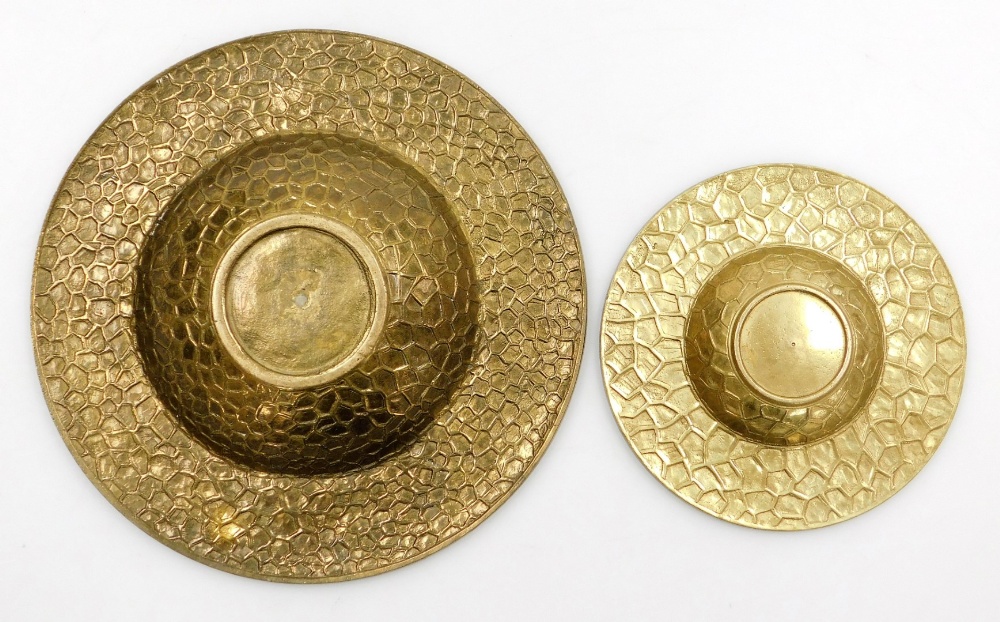 Two hammered brass bowls, each with zodiac borders, 21.5cm and 14.5cm wide. (2) - Image 2 of 2