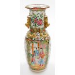 A 19thC Chinese Canton porcelain baluster vase, decorated with panels of figures at leisure and oppo