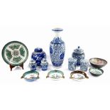 20thC Oriental ceramics, to include a blue and white vase, a ginger jar decorated with prunus, pewte