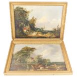 English School (19thC). Pastoral country landscapes, oil on canvas, 29cm high, 39.5cm wide.