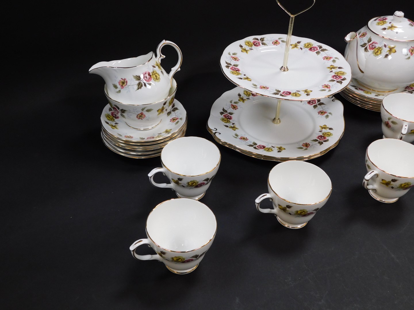 A Duchess china part tea service decorated in the Romance pattern, comprising two tier cake stand, c - Image 3 of 4