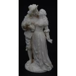 A Dieppe ivory 19thC carved figure pair of a seventeenth century courting couple, gallant and lady m