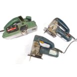 A pair of Bosch electrical jigsaws, together with a Bosch electrical planer, model PHO200. (3)