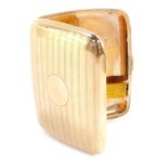 A 9ct gold cigarette case, with engine turned decoration, circular reserve, 76.7g,