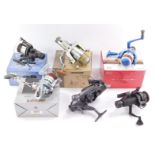 A Badger MXS-30 fishing reel, Shakespeare Mach 2 XT reel, Quick 445FS reel, Grauvell Elite, ZF1500 r