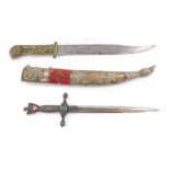 A Balkan dagger, commemorating The Greek War, the knife with brass handle, embossed with birds and s
