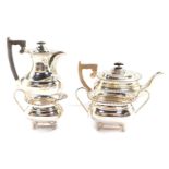 An Elizabeth II silver four piece tea and coffee set, London shape, with a gadrooned rim, and raised