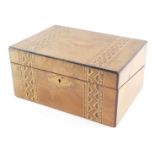 A Victorian walnut and parquetry writing box, with fitted interior, 29.5cm wide.